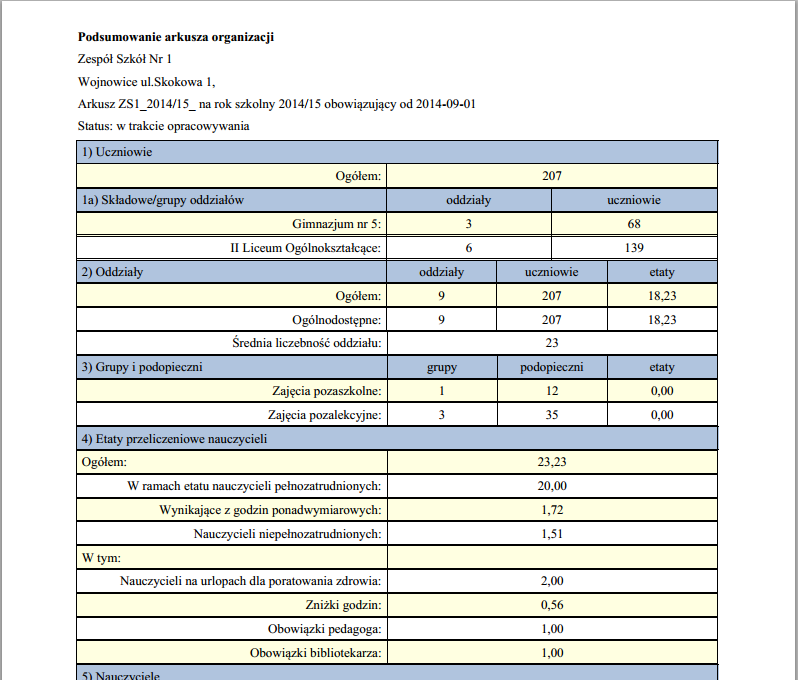 Jak na podstawie danych zgromadzonych w arkuszu przygotować różne zestawienia i dokumenty? 4/6 3. Kliknij przycisk Generuj raport. Po kliknięciu przycisku rozpocznie się tworzenie dokumentu.