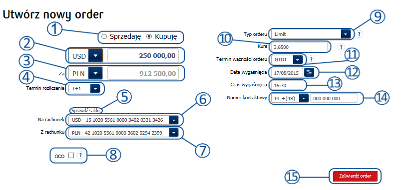 2.9. Ordery System ipko dealer umożliwia składanie przez Klienta, warunkowych zleceń kupna lub sprzedaży walut wymienialnych, które nakładają na PKO Bank Polski SA obowiązek zawarcia transakcji