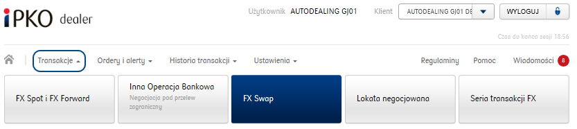 Po zatwierdzeniu otworzy się ekran potwierdzający transakcję: 3.3. FX Swap Transakcje FX Swap to transakcje tzw.