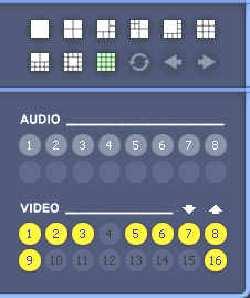 Po poprawnym połączeniu (ikona stanu połączenia powinna się zmienić z na ) na ekranie powinien się pojawić obraz z kamer, a w prawym dolnym rogu uaktywni się panel pozwalający wybierać, które kamery