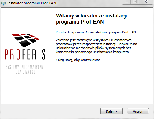 INSTRUKCJA INSTALACJI APLIKACJI PROF- EAN 2 1.