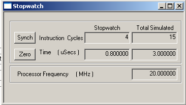 Rys. 14. Okno narzędzia Stopwatch po pierwszym uruchomieniu programu Następnie z menu wybieramy polecenie Debugger>StopWatch, co spowoduje pojawienie się okna Stopwatch.