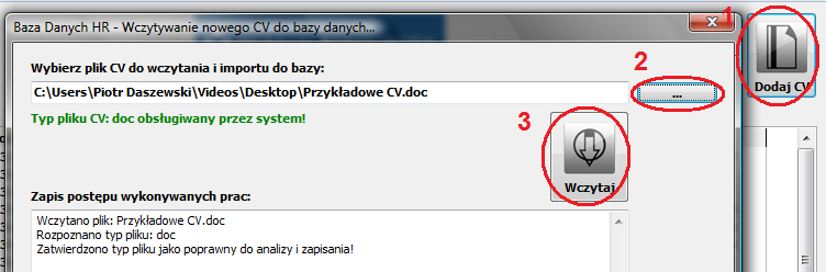 Dodawanie nowego CV pojedynczo Instrukcja obsługi systemu Baza HR Rys. 05.