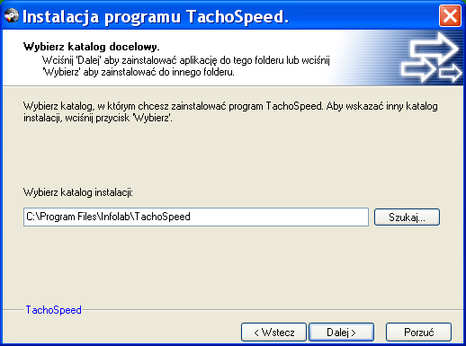 W celu przeprowadzenia dalszej instalacji programu należy zaakceptowad Umowę Licencyjną Tachospeed.