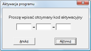 Aby otrzymad poprawny kod aktywujący program, należy podad dokładnie ten sam numer NIP, jaki został wpisany w programie (wraz ze spacjami i/lub kreskami) oraz kod kontrolny.