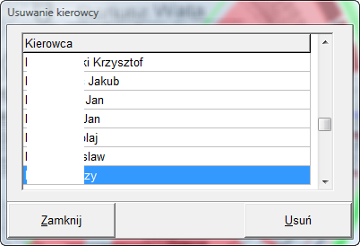 Po wybraniu kierowcy z listy i wybraniu opcji Tryb edycji możemy zmieniad jego dane. Zmiany zapamiętywane są automatycznie.