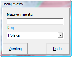 Podczas pierwszego uruchomienia programu i przy każdym otwarciu pustej bazy danych program wgrywa do bazy listę miast odpowiednią dla danej wersji językowej.