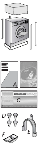 ROZDZIAŁ 1 OGÓLNE INFORMACJE DOTYCZĄCE DOSTAWY Po dostawie należy sprawdzić, czy w skład dostawy pralki wchodzą: A) INSTRUKCJA OBSŁUGI B) ADRESY PUNKTÓW SERWISOWYCH C) GWARANCJA D) ZAŚLEPKI E)