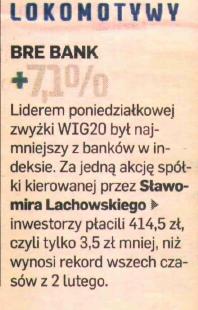 Interesariusze i media Wzrost wartości akcji Zaufanie to nie tylko nagrody, ale przede wszystkim wartość akcji BRE Banku Wzrost wartości rynkowej