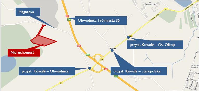 2. 2. Prezentowana nieruchomość a transport transport Transport drogowy Przez teren gminy biegną: Droga krajowa nr 6 (Obwodnica Trójmiasta S6) oraz Droga wojewódzka nr 221.