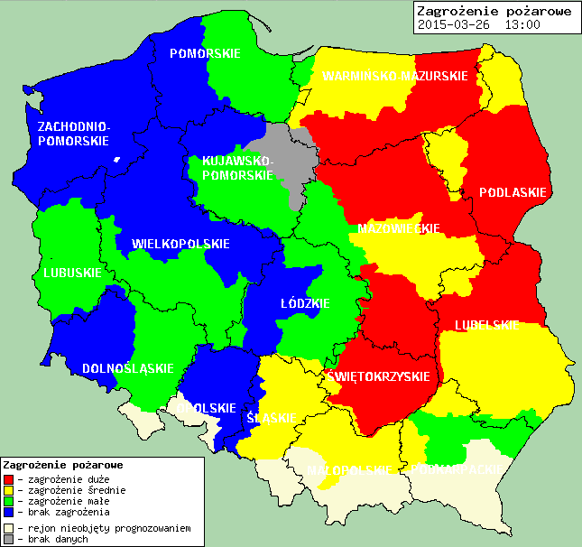 INFORMACJE HYDROLOGICZNO - METEOROLOGICZNE Zagrożenie pożarowe lasów Ostrzeżenie