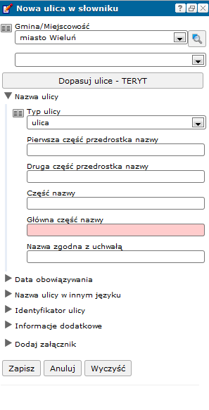 4.3. Słowniki 4.3.1. Nowa ulica w słowniku W celu dodania nowej nazwy ulicy do słownika ulic należy wykonać kolejno: 1.