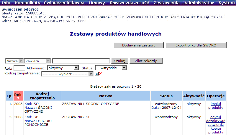 Rys. 6.110 Dodawanie zestawu produktów handlowych JeŜeli wszystkie dane się zgadzają naleŝy wybrać opcję Dalej by zapisać zestaw.