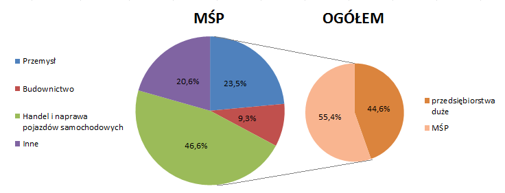 42 Wykres 9. Przychody ogółem według przeważającego rodzaju działalności oraz klas wielkości przedsiębiorstw w 2012 r. Przychody przedsiębiorstw z sektora MŚP ukształtowały się w 2012 r.