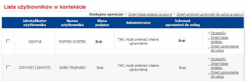 4.6.1 GRUPOWE PRZYPISANIE SCHEMATU UPRAWNIEŃ DO USŁUG DO UŻYTKOWNIKÓW U Jeżeli istnieje grupa Użytkowników, którzy mają mieć taki sam schemat uprawnień do usług, zaleca