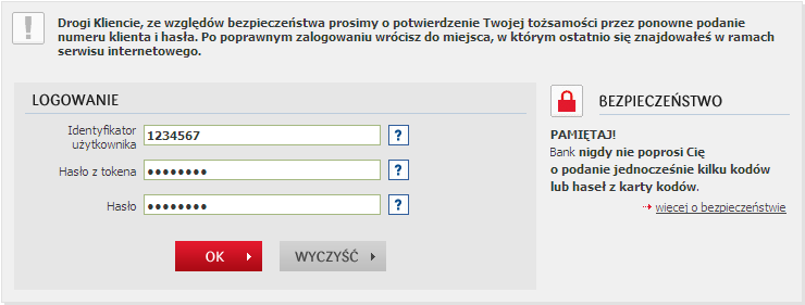 Wówczas Użytkownik zostanie poproszony o aktywację tokena. Operacja ta wymaga podania odpowiedzi z tokena dla danego kodu operacji.