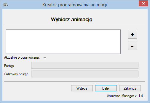 Opcja dodaj animację wprowadza do kreatora programowania animacji, W drukarce fiskalnej Novitus HD E możemy zaprogramować animacje, których suma rozmiarów nie jest większa niż 80 MB.