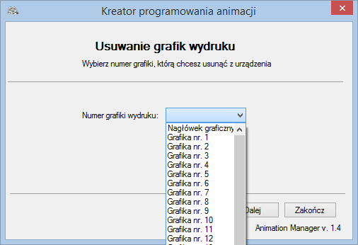 Panel programowania grafik wydruku pozwala na zaprogramowanie w jednym momencie jednej grafiki.