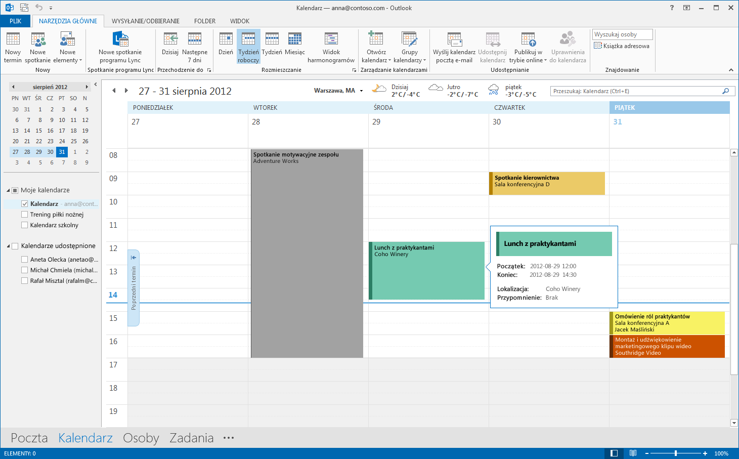 Poczta to dopiero początek Komunikacja jest ważna, ale Twój czas także. W programie Outlook 2013 ulepszono funkcje do zarządzania czasem, kontaktami i zadaniami.