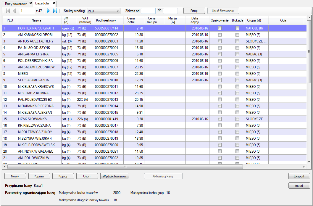 Strona25 TOWARY Towary zapisane w programie można zobaczyć po otwarciu bazy towarowej, w której są one zapisane.