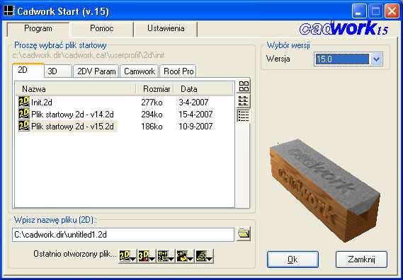 4. Cadwork Start Po zainstalowaniu programu proszę wybrać z menu Progamy->cadwork- >cadwork start.