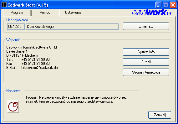 W górnym prawym rogu zakładki moŝna wybrać wersję programu (domyślnie przypisana jest wersja ostatnio zainstalowana). W środku znajdują się domyślne pliki startowe z ustawieniami.