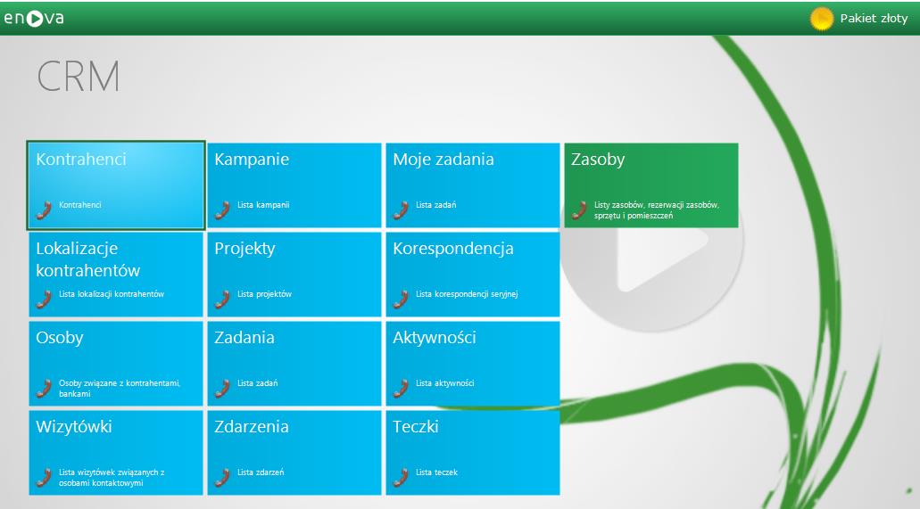 Rys. 2 Dostępne listy w module CRM.