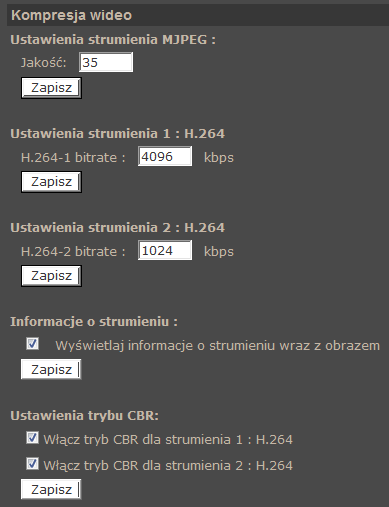 NVIP-2C2011D-P Instrukcja obsługi wer.1.1. INTERFEJS WWW - PRACA Z KAMERĄ 4.3.2. Kompresja wideo W menu kompresja wideo ustawiamy parametry strumienia wideo.