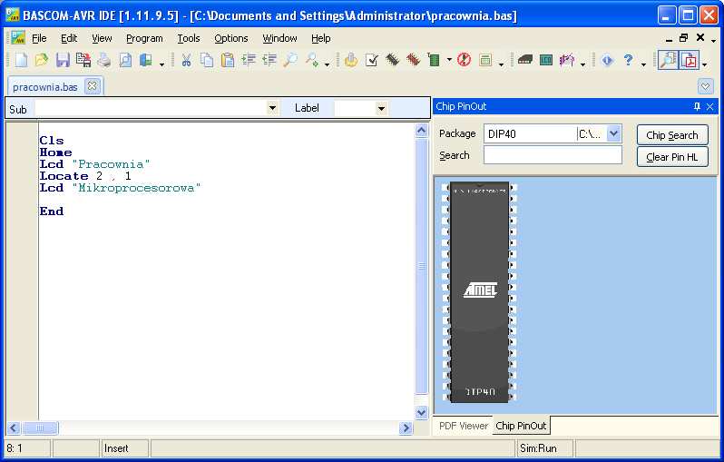 1 Narzędzia projektowe 1.1 BASCOM AVR DEMO, BASCOM 51 DEMO Bascom AVR to zintegrowane środowisko programistyczne (IDE) przeznaczone do programowania mikrokontrolerów z rodziny AVR firmy ATMEL.