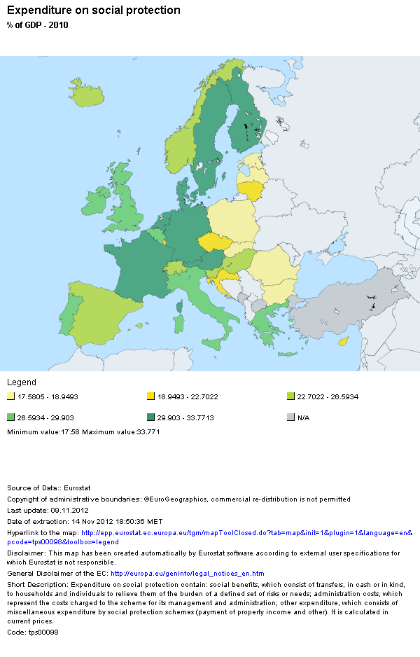 Wysokość wydatków na zabezpieczenie społeczne w Unii Europejskiej w 2010 r.