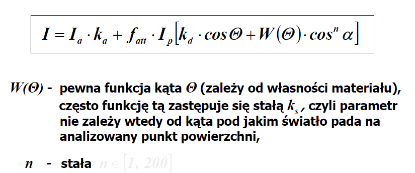 Model oświetlania dla powierzchni odbijających światło. Założenia: Na scenie występuje punktowe źródło światła emit ująceświatło tak samo we wszystkich kierunkach.