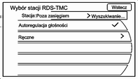 28 Radioodtwarzacz Włączanie i wyłącznie funkcji radiowych komunikatów dla kierowców W celu włączenia lub wyłączenia funkcji oczekiwania na komunikaty dla kierowców w systemie Infotainment: Nacisnąć