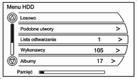 48 Podłączanie zewnętrznych odtwarzaczy audio Nacisnąć jeden z poniższych przycisków na Menu HDD. Losowo: nacisnąć, aby odtworzyć utwory w kolejności wybranej losowo.