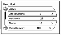 52 Podłączanie zewnętrznych odtwarzaczy audio Na wyświetlaczu radioodtwarzacza pokazują się informacje o muzyce z urządzenia ipod i samochodowy system audio rozpoczyna odtwarzanie.