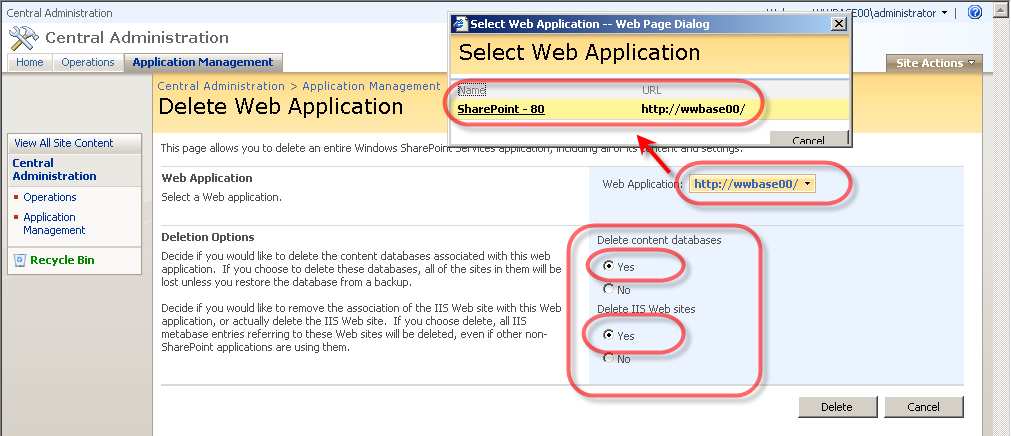 W tym celu w polu Web Application naleŝy wskazać aplikację SharePoint - 80.