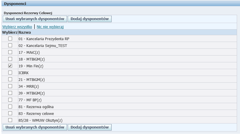 2. Wybór (Z) 3. Wybór daty w polu Ważne na dzień 4. Wyświetlenie listy pozycji rezerw celowych 5. Wybór pozycji Rezerwy celowej przy użyciu (P) 6.