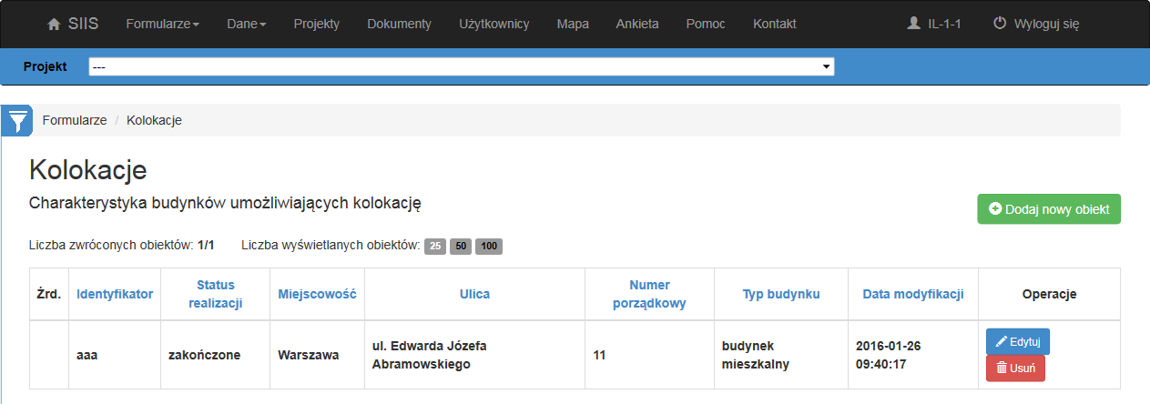 Numer porządkowy Tekst / 50 6.3 Kolokacje ści bez ulic. Przy podawaniu ulicy spoza podpowiedzi pamiętaj o prawidłowym formacie: typ nazwa_ulicy.