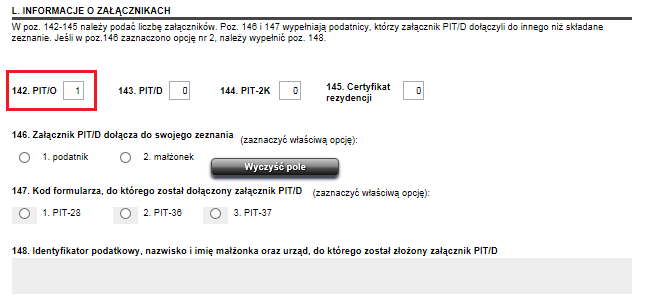 W przypadku, gdy zostanie wskazana tylko część roku (zaznaczone zostaną pola wyboru przy poszczególnych miesiącach) podatnik musi sam wyliczyć i wpisać kwotę przysługującego odliczenia z tytułu ulgi