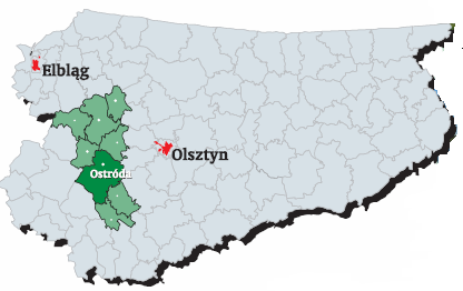 gminy Ostróda, przy drodze krajowej Nr 16 Olsztyn - Grudziądz, liczy 1392 mieszkańców i zajmuje powierzchnię 15,11 km