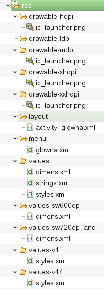 34 Android i ios tworzenie aplikacji mobilnych Rys. 2.6. Przykładowy katalog res 2.6 Manifest aplikacji Manifest aplikacji jest plikiem bardzo istotnym z punktu widzenia programisty.