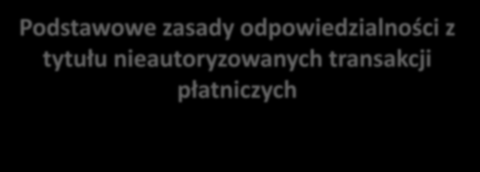 Podstawowe zasady odpowiedzialności z tytułu nieautoryzowanych transakcji płatniczych Art. 40 UUP Art.