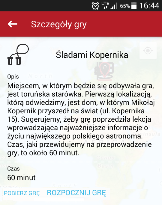 zapoznać się z założeniami wybranej gry i stuknąć przycisk Pobierz grę, aby pobrać mapę i/lub przycisk Rozpocznij grę, aby ją uruchomić.