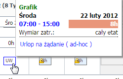 Planowanie czasu pracy w portalu 22 16.2 Aby usunąć nieobecność ad-hoc 1. W menu Grafiki wybierz pozycję Nieobecność ad-hoc, a następnie Usuń. 2. Po potwierdzeniu usunięcia, nieobecność zostanie usunięta z tabeli nieobecności i usunięta z grafiku.