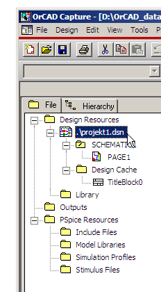 Podstawy symulacji w środowisku OrCAD Capture Spice 7 Rys. 10. Zwrócimy uwagę tylko na niektóre składniki struktury. W projekcie można tworzyć i edytować schematy wielu układów.