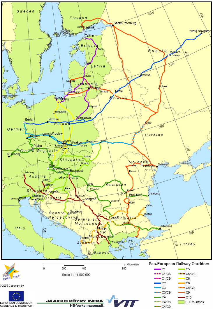 VI Paneuropejski korytarz transportowy Paneuropejskie Konferencje Transportowe: 199 Kreta, 1997 Helsinki wdrożenie koncepcji rozwoju infrastruktury transportu w Europie, w oparciu o sieć dziesięciu