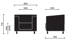 szerokośd całkowita: 890 mm głębokośd całkowita: 790 mm Fotel tapicerowany skórą licową. 22. Sofa 2 osobowa ze ściankami wysokimi WALL IN 22 (2 szt.) W11 (4 szt.