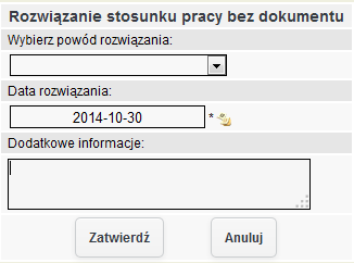 dokument przeprowadzić przez wszystkie stany aż do Zaakceptowania zgodnie z procesem obiegu dokumentów. W każdym momencie możemy wrócić do kartoteki pracownika klikając Powrót do kartoteki.