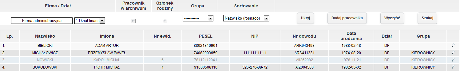 Kartoteka osób Moduł KARTOTEKA OSÓB jest najważniejszym miejscem systemu, zawierającym teczki akt osobowych pracowników, czyli zbiór dokumentów dotyczących konkretnego pracownika począwszy od jego