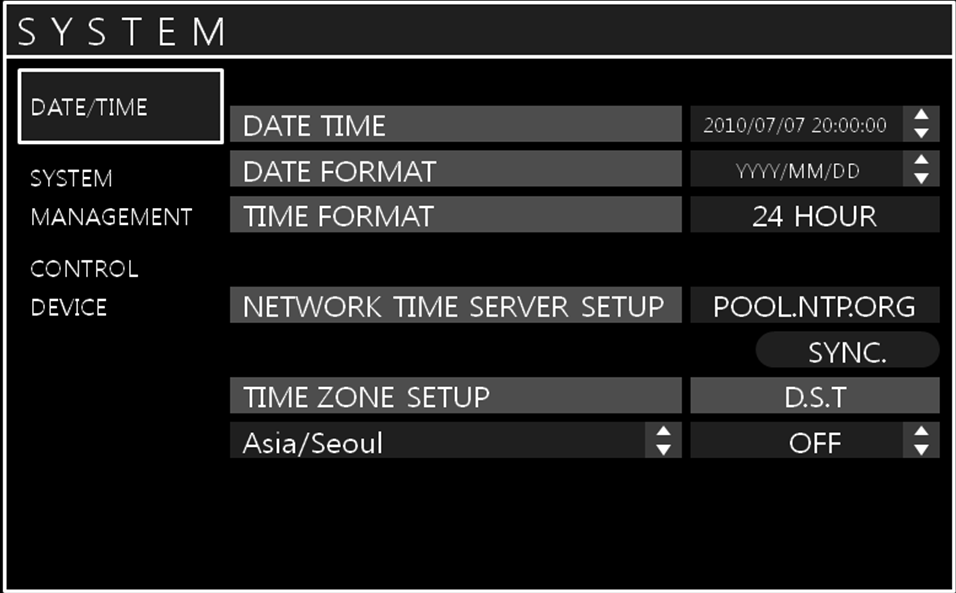 KONFIGURACJA SYSTEMU SYSTEM W menu Konfiguracja systemu kliknąć menu SYSTEM. SYSTEM - Data i czas Kliknąć menu Data i czas, a następnie kliknąć dowolne pole.