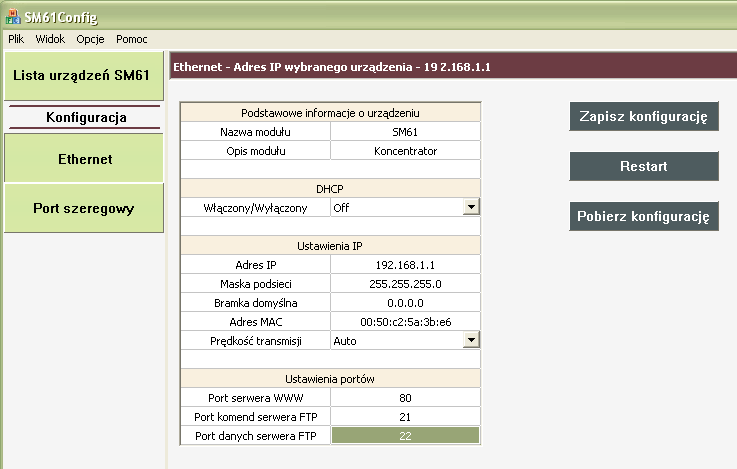 18 Rys. 18. Okno konfiguracji Ethernetu Parametry przedstawione na rys. 18 opisane są w tablicy 4.